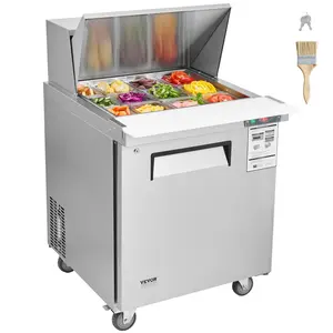 【Summervibes】VEVOR 28" Commercial Refrigerator Sandwich & Salad Prep Table, 7.4 Cu. Ft Stainless Steel Refrigerated Food Prep Station with 12 Pans, Cut Board, Frost Free Refrigerator with Lock for Restaurant