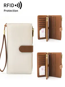 Women's Solid Color Long Wallet, Fashionable PU Leather Zipper Wallet with Wrist Strap, Multi-functional Card Holder for Daily Use，Christmas Gift, Valentine's Day Gift, Ideal Gift, Wristlet Wallet