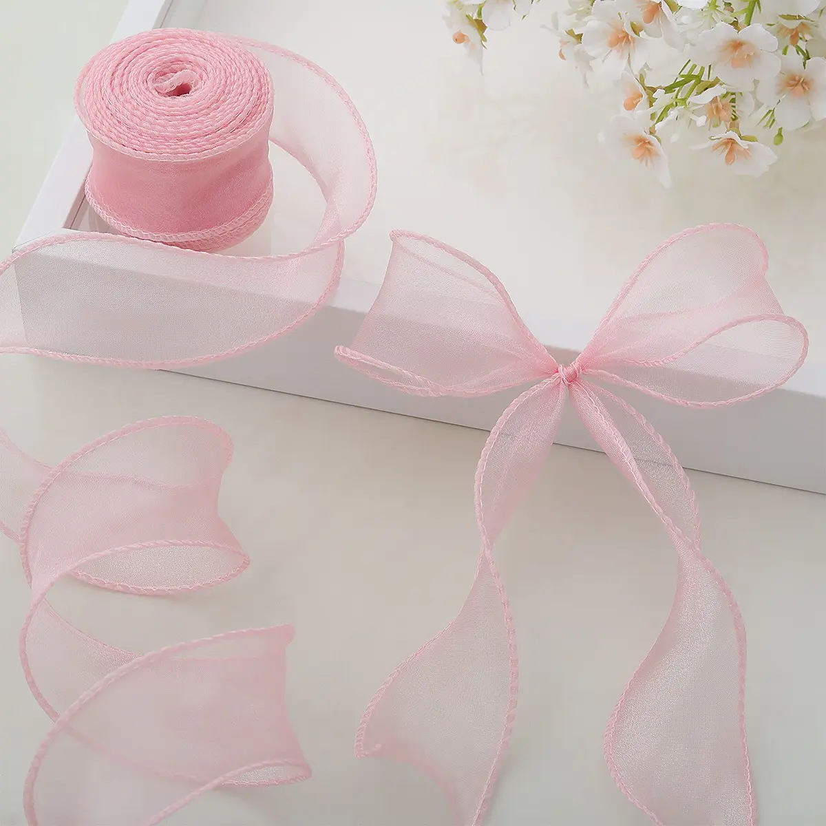 1pc Floral Bow Gift Ribbon, Gift Bows For Presents, Gift Accessories, Festival Party Decoration Ribbon Rope, 9m Long, Perfect for Holiday Gatherings, Elegant Event Decorations