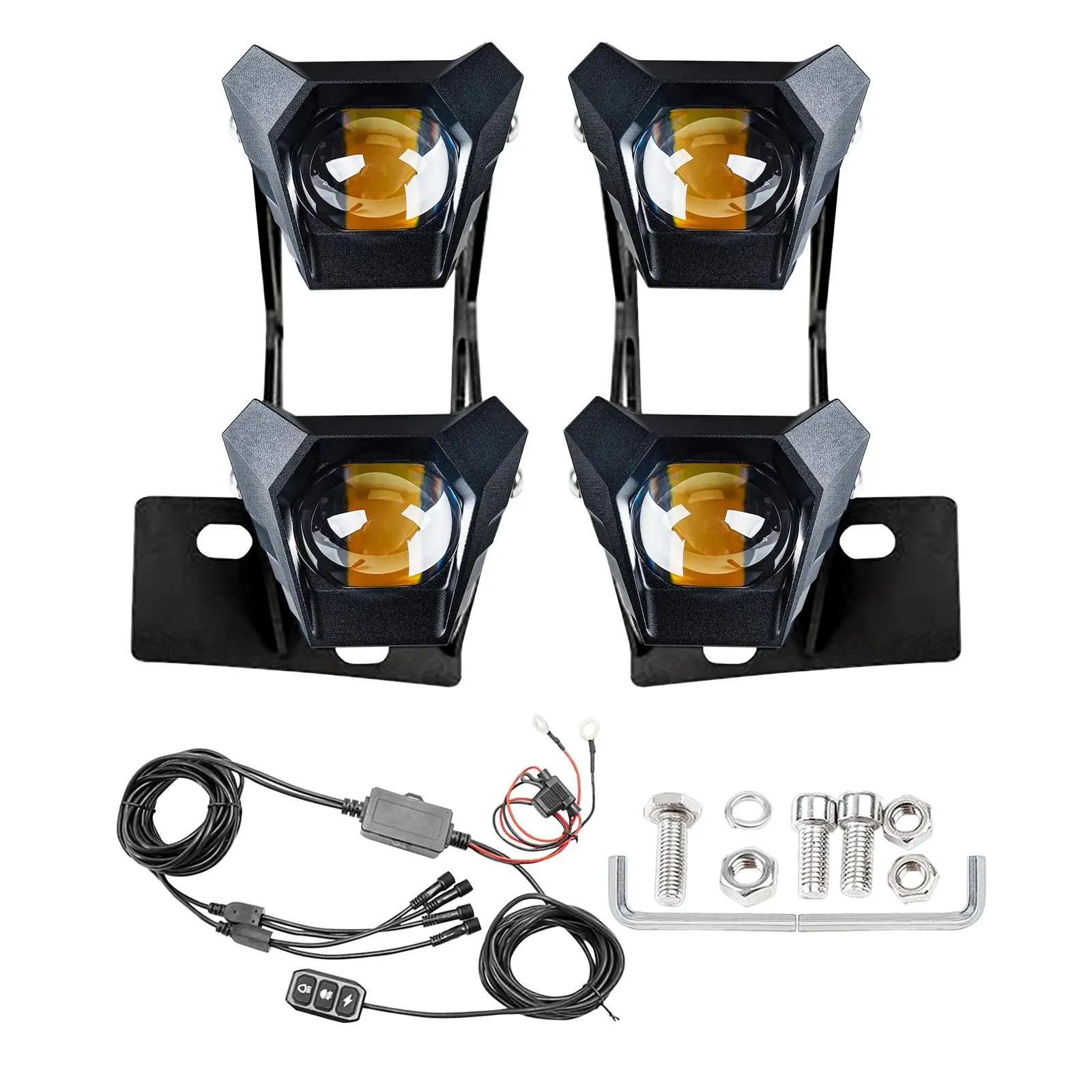 4-Pack Automotive Spotlights Kit with Mounting Brackets, Flashing Modes, Remote Control, A-Pillar Mount, Aluminum Shell, IP67 Rated for Wrangler JK/JKU