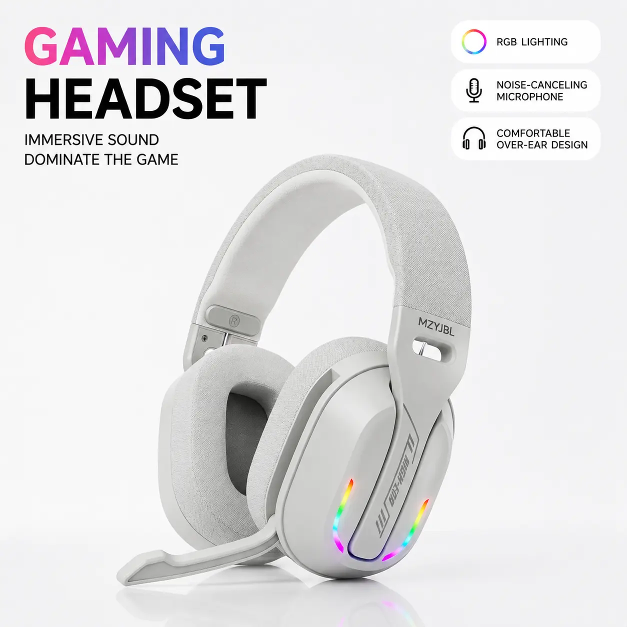 MZYJBL Wired Over-Ear Esports Gaming Headphones with Microphone - RGB Lighting, Comfortable Fit, Pluggable Multi-Device Compatibility, Immersive Audio, Electronic Gaming Gadget for Phones & Computers