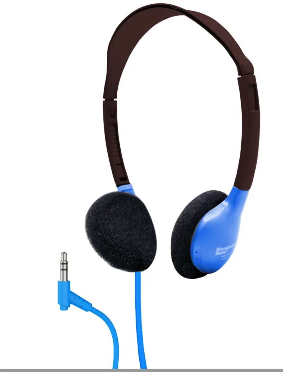 3.5mm Plug On-Ear Headset with 5 ft. Dura-Cord PVC Jacket, Blue - Chew-Resistant Cord and Foam Ear Cushions for Personal Stereo Use