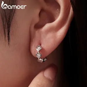 925 Sterling Silver Four-leaf Clover Hoop Earrings for Women Teens, Hollowed Cartilage Huggies Earrings Minimalist Gift