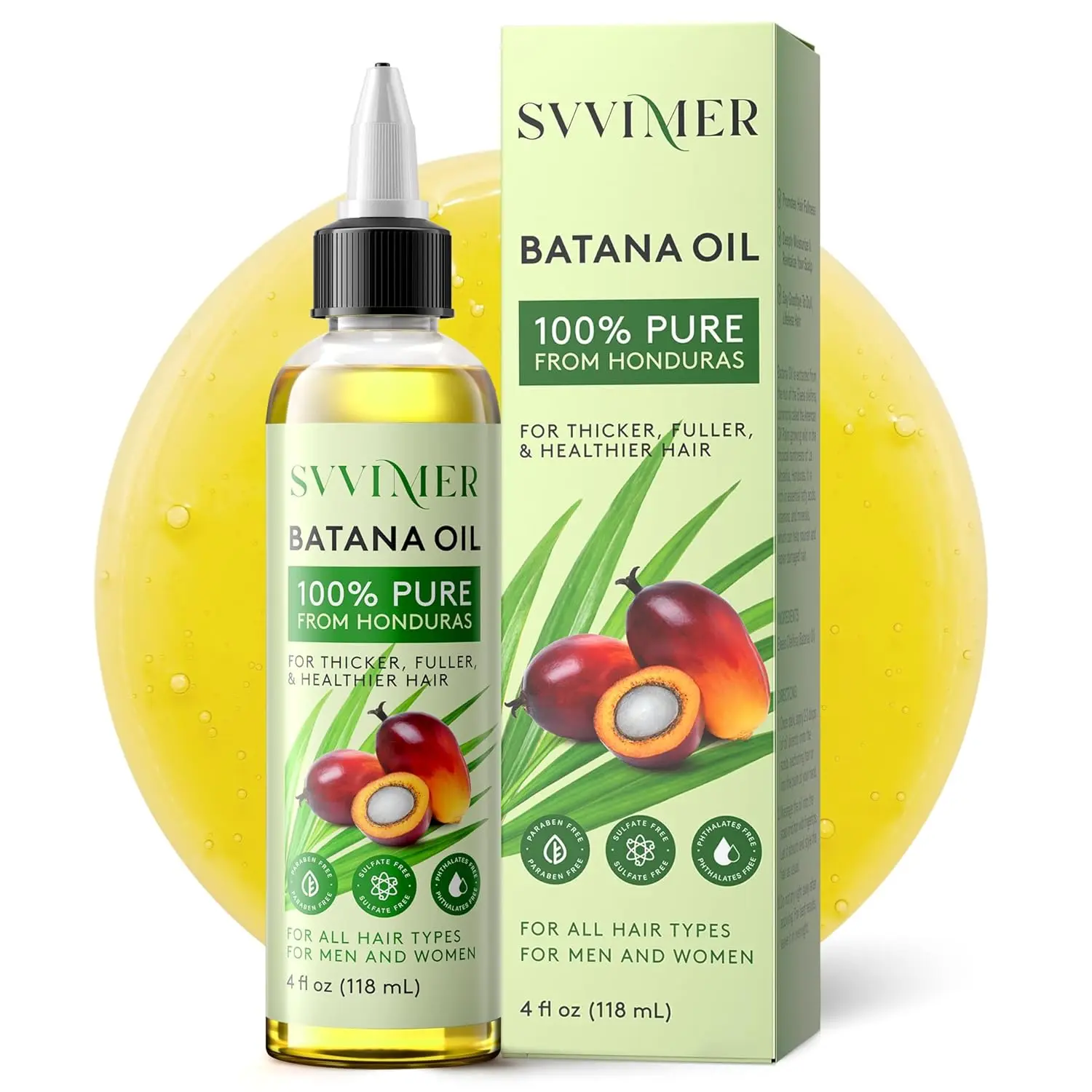 Svvimer Batana Oil for Hair Growth - Dr. Sebi 100％ Pure & Raw Batana Oil from Honduras - Organic & Natural - Promotes Hair Thickness 4 Fl Oz