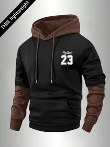 Autumn and Winter Men's Street Fashion Hoodie with Niche Digital Pattern Print, Comfortable Stretch Fabric, Long Sleeve Pullover Sweatshirt, Unique Design, Solid Color Hooded Sports Jacket with Drawstring Hood and Kangaroo Pocket Suitable for Autumn and W