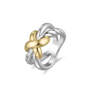Aprilery Intertwined Cross Chunky Ring - Metallic Textured Band Jewelry for Women