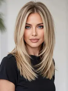 Fashionable 14 Inch Soft Human Hair Gradient Blonde Wig, Glueless Hair Wigs, Lace Front Pre-Bleached Baby Hair, Medium Length, Daily Wear for Women