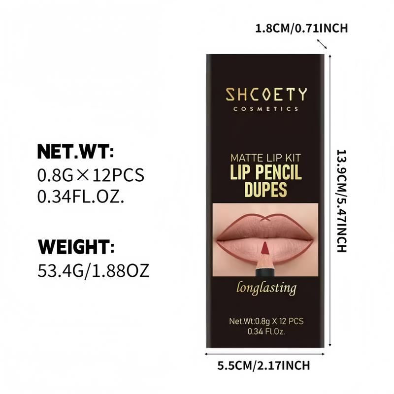 Easy Coloring Lip Liner Pencil Set, 12pcs/box Matte Lip Liners, Long-Lasting Matte Lipliner for All Occasions, Lip Makeup Cosmetic Kit, Lip Product