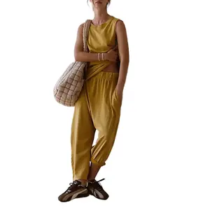 Songling Women's Two-Piece Casual Set Loose Sleeveless Vest and Cropped Harem Trousers Fitness and Sports Outfit Summer Attire 2026 Collection