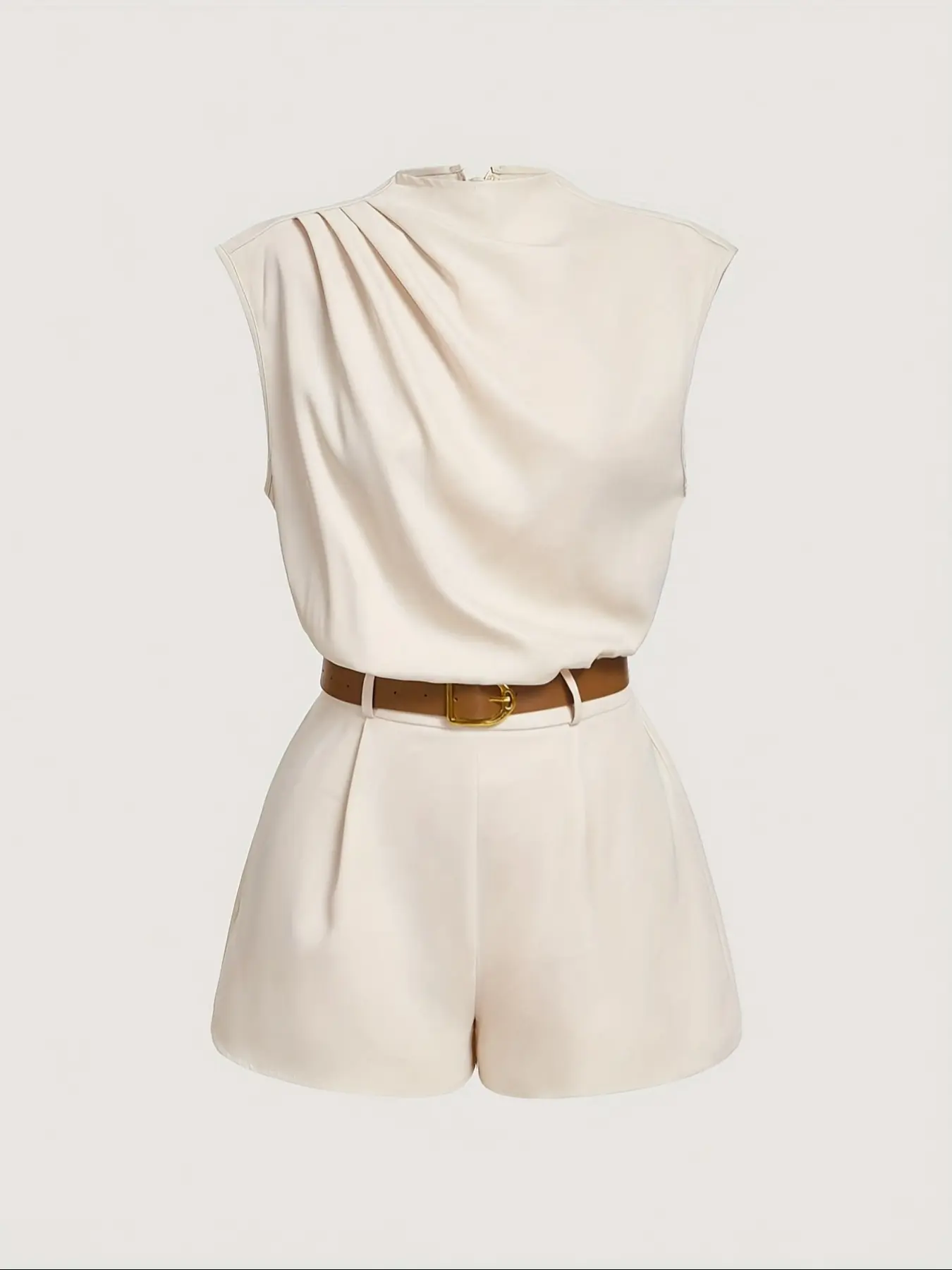 Women's Solid Sleeveless Fitted Casual Comfy Romper with Belt, Womenswear Elegant Chic Fashion Casual Basic Fit Pocket Design Romper for Daily Outdoor Wear, Women Clothes for Summer