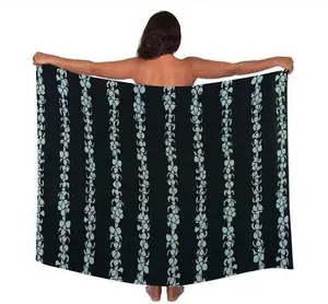 2 YARDS HAWAIIAN PRINT RAYON SARONG - Black Maile Lei