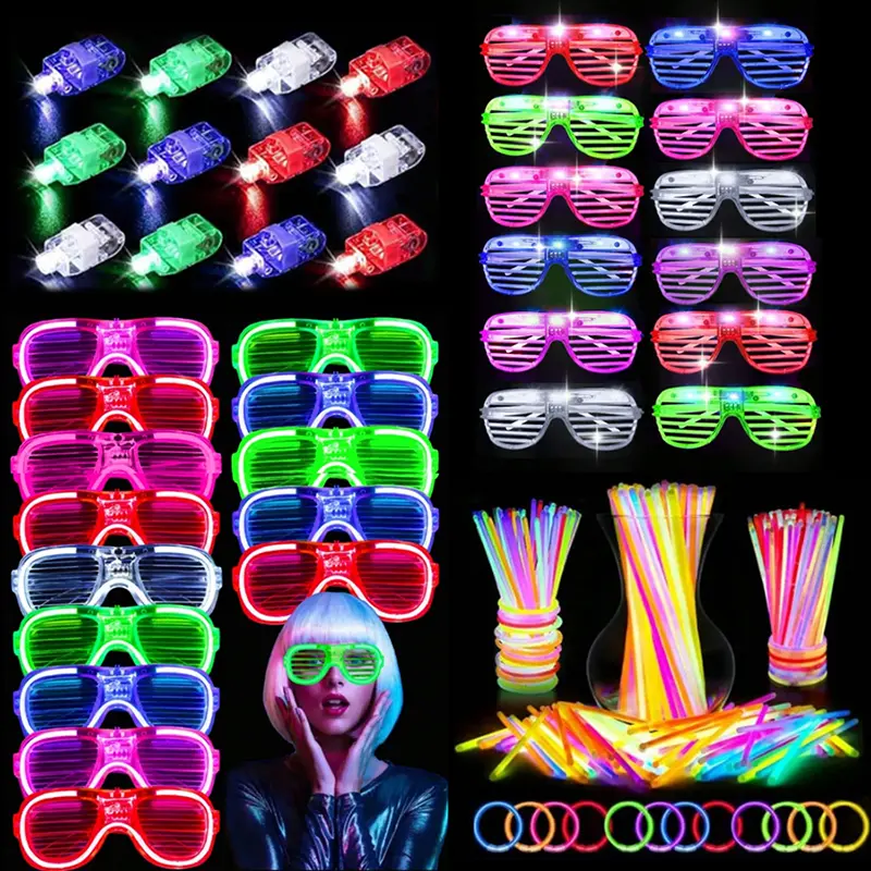 165 Pcs Glow Party Supplies Set 15 LED Glasses ,50 Finger Lights ,100 Liquid Glow Sticks For Wedding, Concert, Rave, Halloween, Christmas Decoration Gifts
