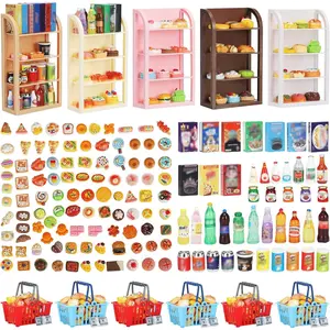170Pcs 4 Layers Miniature Supermarket Shelves Furniture Model Doll House Accessories Storage Display Rack Mini Locker Decor Food Drink Bottle Toy for Cosplay Game Party