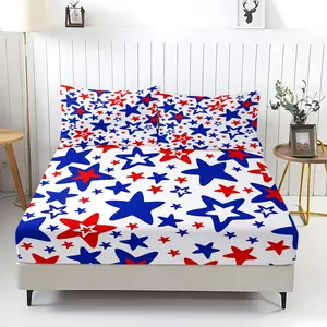 3Pcs Independence Day Fitted Sheet Set No Fillers, American Flag Motif Bed Sheet Set, Patriotic Bedding Set with Pillowcases, Deep Pocket Bedding for Adults Teens Kids Bedroom, Perfect 4th of July Holiday Gift