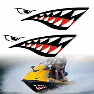 2 Pcs Waterproof Kayak Canoe Boat Red Shark Mouth Sticker Vinyl Decal Sticker