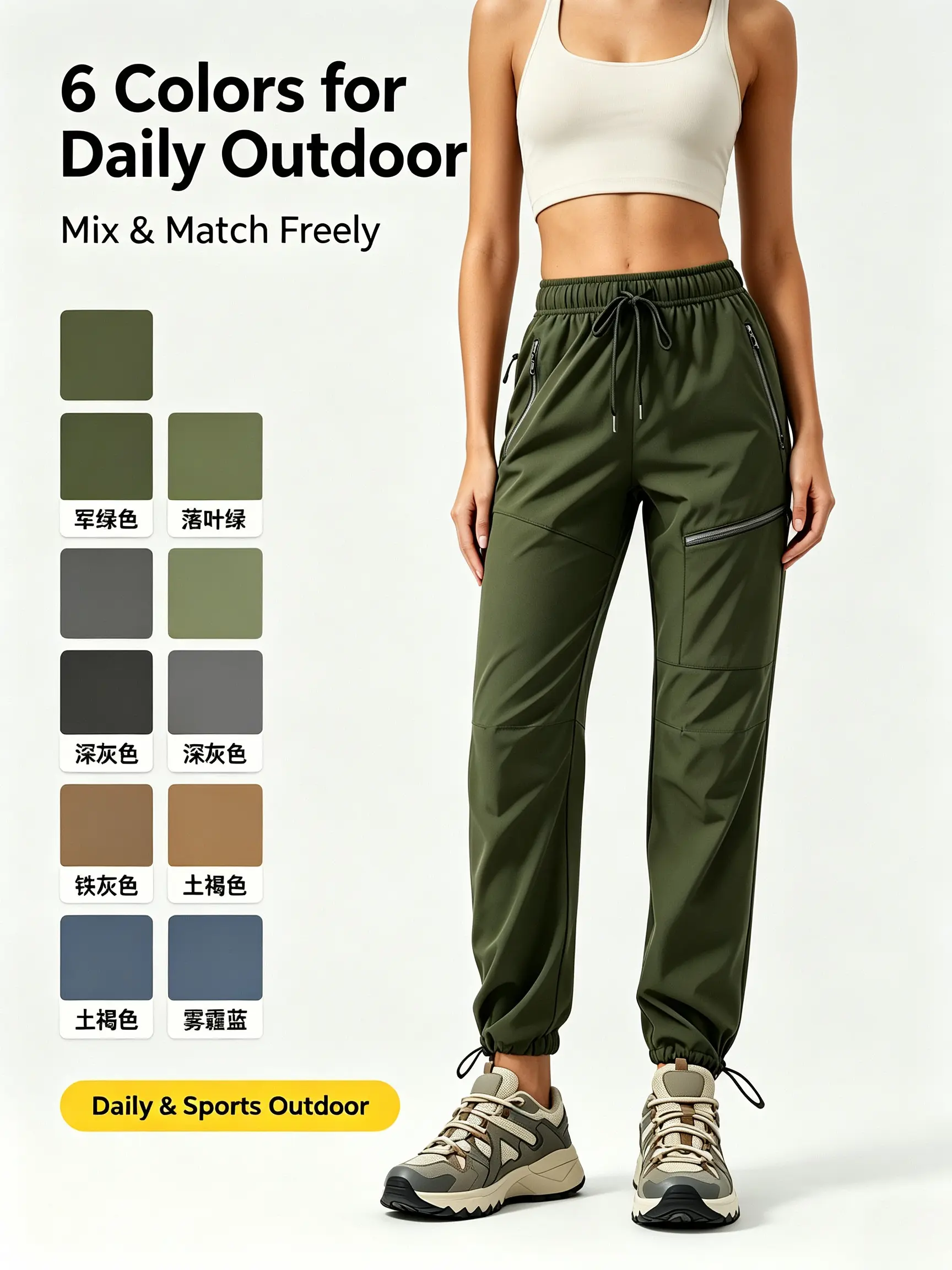 Women's Lightweight Quick-Dry Stretch Cargo Pants - Elastic Drawstring Waist, Zipper Pockets, Adjustable Ankle Cuffs, Quick-Dry Fabric, Outdoor Hiking Camping Sportswear Joggers, Long Trousers, Outdoor Activities soft black casual womenswear wear