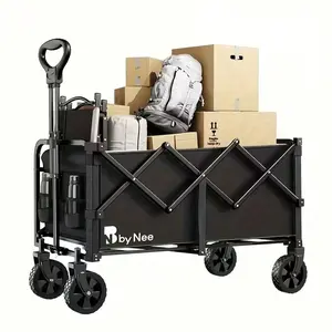 1 Pc Collapsible Foldable Wagon Cart, Trailer Holds 220lbs-300lbs-450lbs-550lbs. Heavy Duty Multipurpose Garden Cart - All Terrain Utility Cart With Metal Frame For Beach, Lawn, Sports, Camping - Black