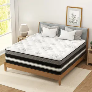 BOMASS 12/14 Inch 2026 New Mattress Twin Full Queen King Hybrid Mattresses Memory Foam Medium Firm Pocket Spring Luxury Refreshing Sleep Experience Elegant floral Print Bed Fiberglass-free
