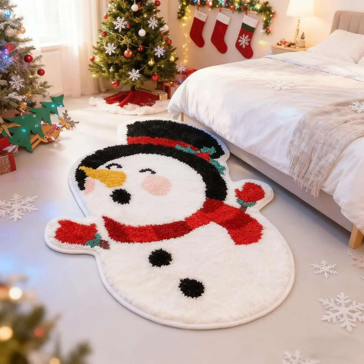 Soft Absorbent Bathroom Mat, Christmas Kitchen Bath Rug, Winter Cute Cartoon Snowman Floor Pad, Comfortable Plush Foot Mat, Water Absorbent Mat