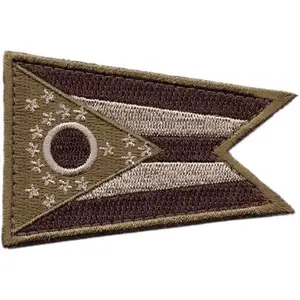 Green and Tan Ohio 2PC State Flag Hook Fastener Patch 3x2 Inch for Uniforms and Gear