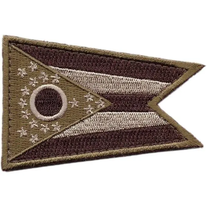 Green and Tan Ohio 2PC State Flag Hook Fastener Patch 3x2 Inch for Uniforms and Gear