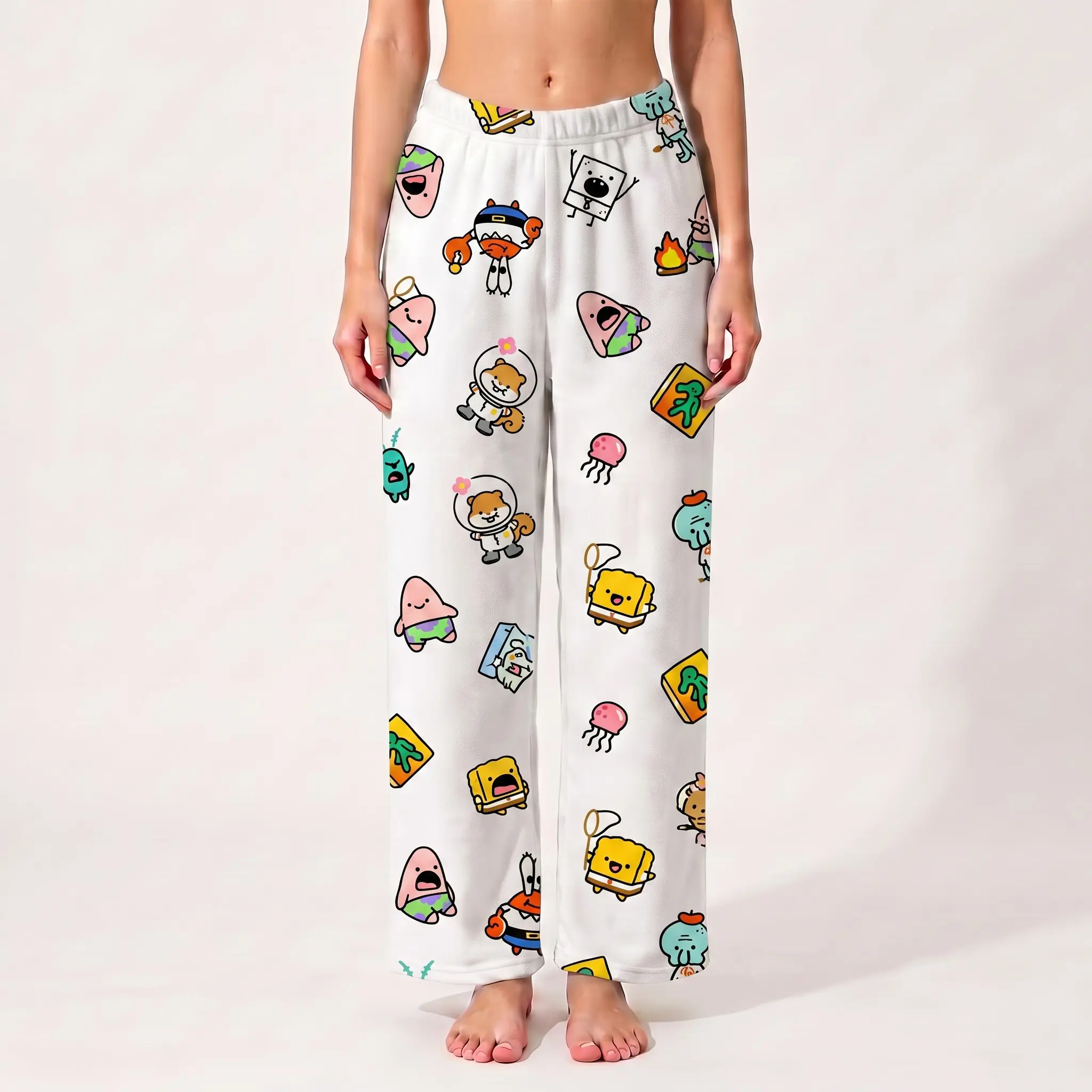 Women's Ghost-Style Sleeveless White Pajama Pants, Cute Character Patterns, Comfortable Nightwear & Loungewear, Halloween