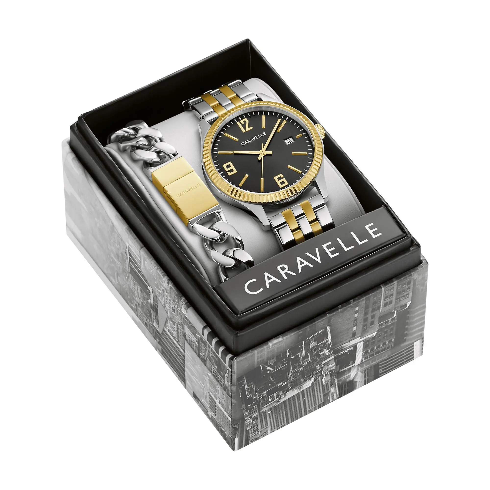 Caravelle by Bulova Men's Two-Tone Watch & Bracelet Box Set