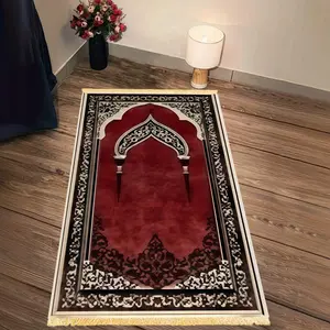 1pc Classic Red & Black Prayer Mat - Muslim Prayer Rugs, Polyester, Machine Washable, for Indoors/Outdoors, Pilgrimage & Meditation, Islamic Wall Art