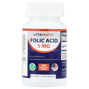Vitamatic Folic Acid, 120 Vegetarian Tablets (8,333 mcg per Tablet) Vitamatic Folic Acid, 120 Vegetarian Tablets (8,333 mcg per Tablet)