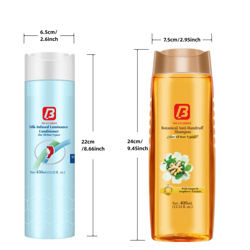 BEE&FLOWER Ginger Strengthen Hair Shampoo & Conditioner Set - 400ml + 450ml - Anti-Dandruff Formula - Hydrates & Strengthens Hair - Vegan & Cruelty-Free - Oil Control & Split End Repair