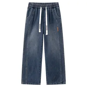 Men's jeans autumn and winter style, straight-leg denim pants for men, fashionable and casual jeans for men for daily wear, jeans with pocket drawstring design, street-style pants