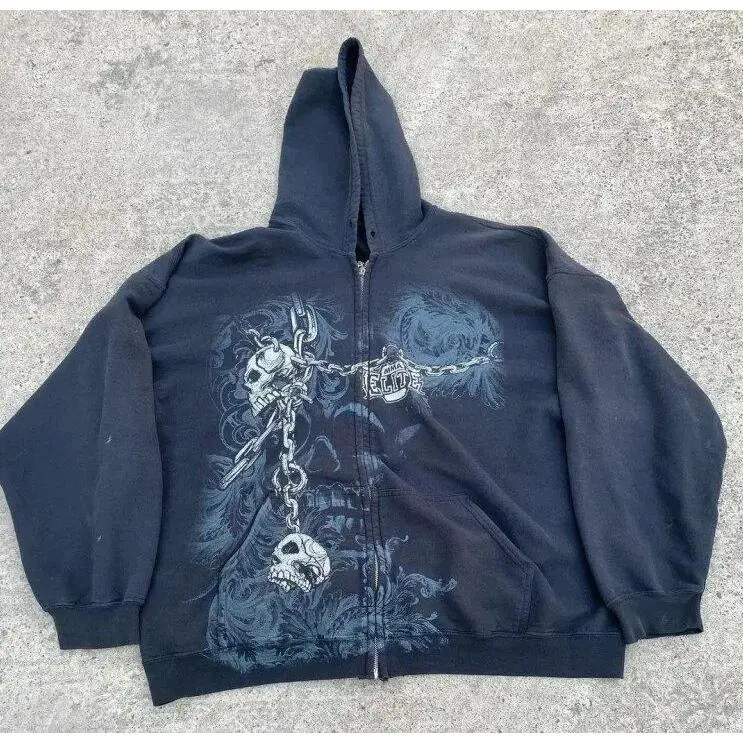 ZippersweatshirtAmericanretrostreethip-hoplooseprintoversizehoodedjacket