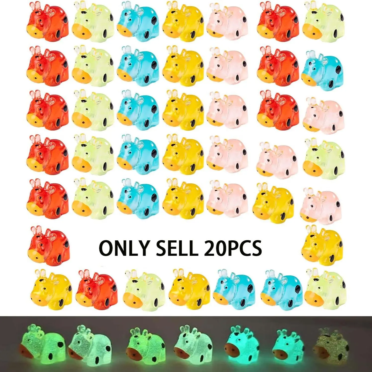 20pcs Luminous Mini Cows Figurines, Glow in the Dark Resin Cow Miniatures, Decorative Ornaments Statues for Office Home Decor, Garden, Desk, Shelf Decor, DIY Crafts Decoration