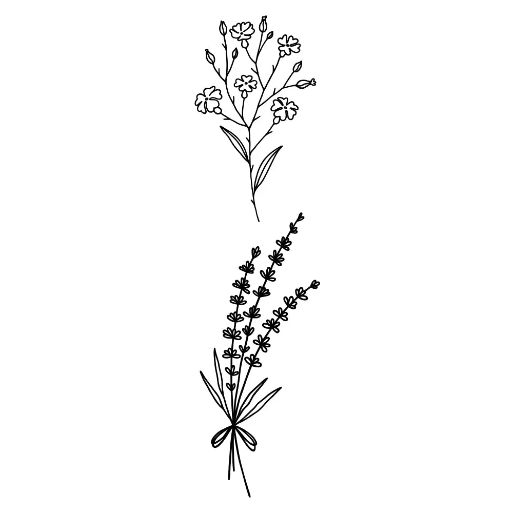 Midnight Fine Line Flower Duo Temporary Tattoo - Set of 2
