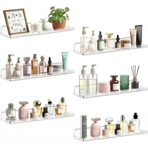 Floating Shelves 6 Pack, 15" Acrylic Room Decor Shelves for Book/Figures/Photo/Makeup, Clear Wall Shelf for Bathroom, Living Room, Bedroom, Kitchen Storage and Organization 38 x 9 cm/15