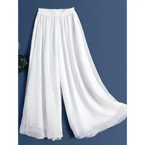Spring/Summer Wide-Leg High-Waist Chiffon Pants, Casual Pants, Ankle Pants, Wide-Leg Skirt Pants