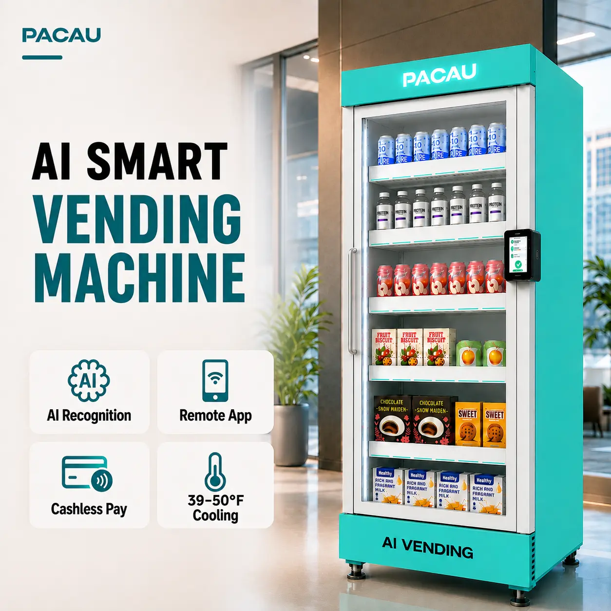 AI Smart Vending Machine , 520L Commercial Refrigerated Vending Machine, Cashless Payment, Remote Inventory Tracking & Restock Alerts for Business，with Card Reader