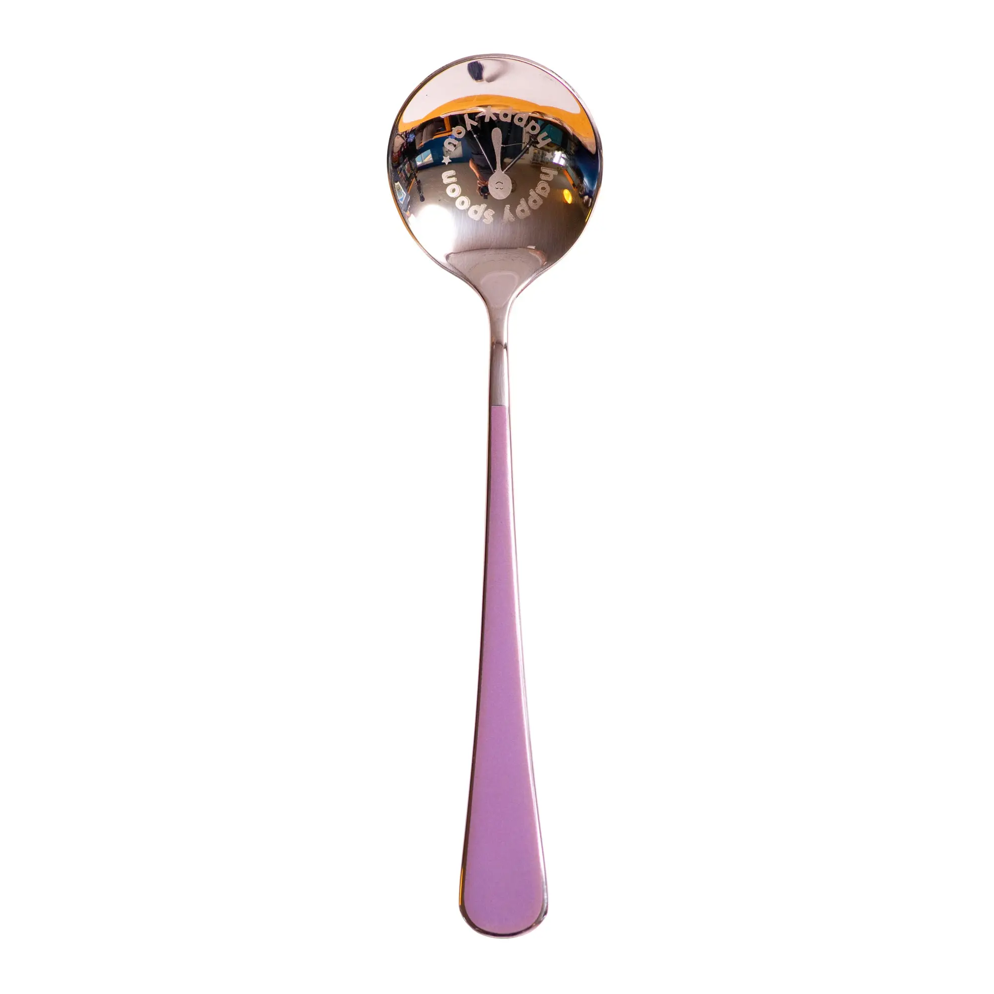 Light Purple Spoon - Stainless Steel, Dishwasher Safe, Colorful and Happy Smiley Face Cutlery - Perfect for Oatmeal, Soups, and More Tableware