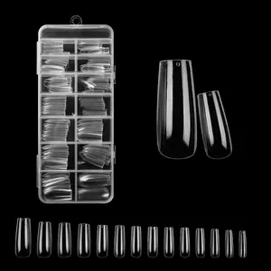 140pcs Boxed New Style Extra-Long Square Gel Nail Tips, Ultra-Thin Invisible Design, 14 Sizes Available, Abs Material, No Flammable Liquid