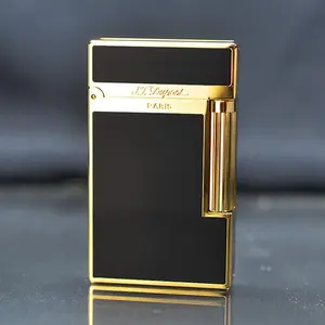 S.T Dupont Ligne 2 2 Black Flame with Gold Pattern Border - Elegant Stainless Steel Alloy Lighter - Compact & Portable - Hong Kong Origin - Produces 2 Sparks
