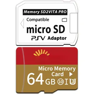 SD2Vita 6.0 PS Vita Memory Card Adapter with 64GB  SD Card, High Speed microSDXC UHS-I Flash Memory Card with PSV  SD Card Adapter for PSV 1000/2000 PSTV FW 3.60 HENkaku Enso System