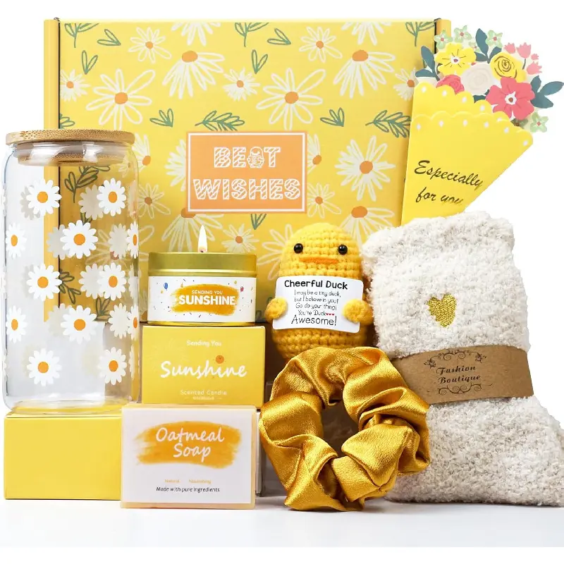 Gift Baskets for Women, Graduation Gift for Her, Birthday Gifts for Women Teacher Best Friend Gift Set Box,Teen Girl Gifts Basket for Daughter Sister Friendship- Brighten up Her Day! (Yellow)
