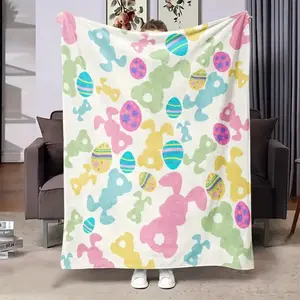 Cozy Easter Bunny & Egg Flannel Throw Blanket - Soft, Warm, And Versatile For Couch, Bed, Office, And Travel - Perfect Gift For All Seasons