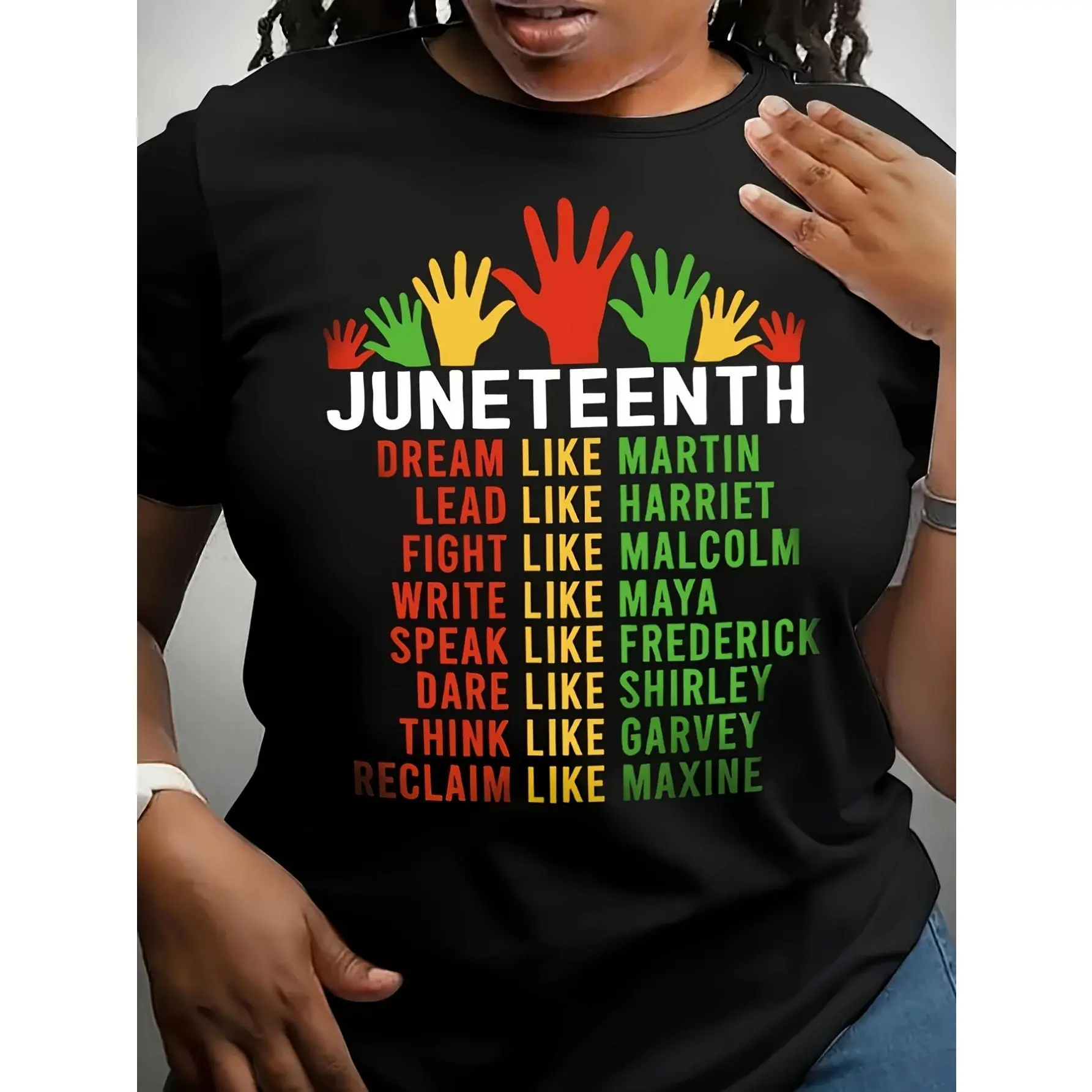 Unisex Cotton Shortleeve Graphic Tees - Black June 16th Anniversary Tops, Round-Neck, Soft, Casual Style, Regular Fit, Prints of African Historical Figures (Martin, Malcolm, Maya, Gavi)