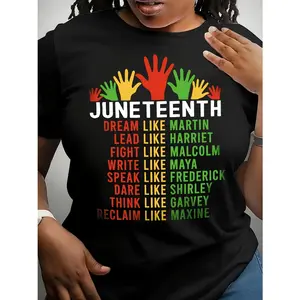 Women's & Men's Black Juneteenth T-Shirt - 100% Short Sleeve Crew Neck with African History Icons (Martin, Malcolm, Maya, Garvey) - Casual Juneteenth Celebration Apparel, Regular Fit Unisex Tee
