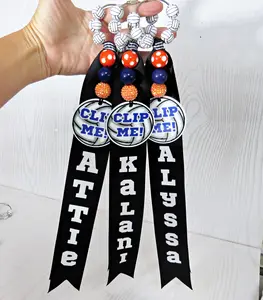 Volleyball Clip Me! Bag Tag Personalized with Name for Girls - Backpack Clip On Sports Gift – Acrylic Ribbon Beads - You Choose Colors