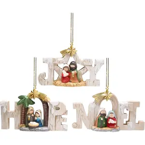 3 count Nativity Scene Christmas Ornaments Religious 'Joy''Hope''Noel' Christmas Ornaments  Hanging Nativity Sets for Christmas Indoor The Birth of  Decor for Xmas Tree Decorations Gifts