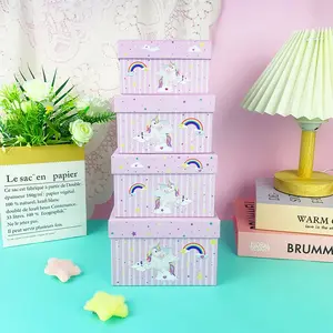 4pcs unicorn rainbow theme square gift boxes, high-value aesthetic gift boxes for girls, with lid storage boxes, suitable for storing jewelry, cosmetics, perfect for birthdays, Christmas, Valentine's Day, and weddings
