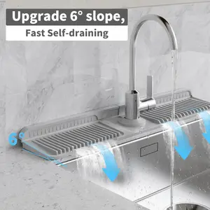 Kitchen Sink Splash Guard 24"x5.8", Silicone Sink Mat for Countertop, Bathroom & Farmhouse Sink Protector, Water Absorbent Splash Guard, Anti-Slip Sink Pad Household Items Interior Grey