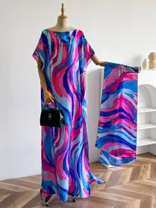 Women's Elegant Colorful Striped Print Dress Set with Scarf Shawl, Beach Decoration, Sun Protection, Windproof, Casual Daily Wear